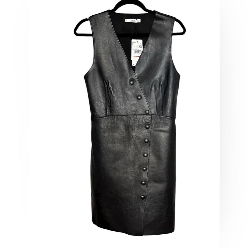 Mango Lamb Leather Dress Black NWT Large